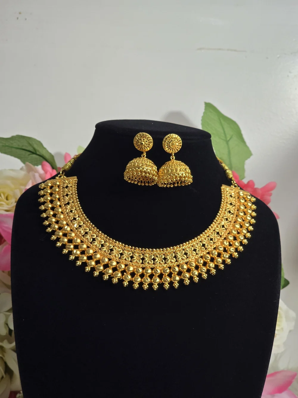 Traditional Gold-Tone Jhumka Necklace Set for Women